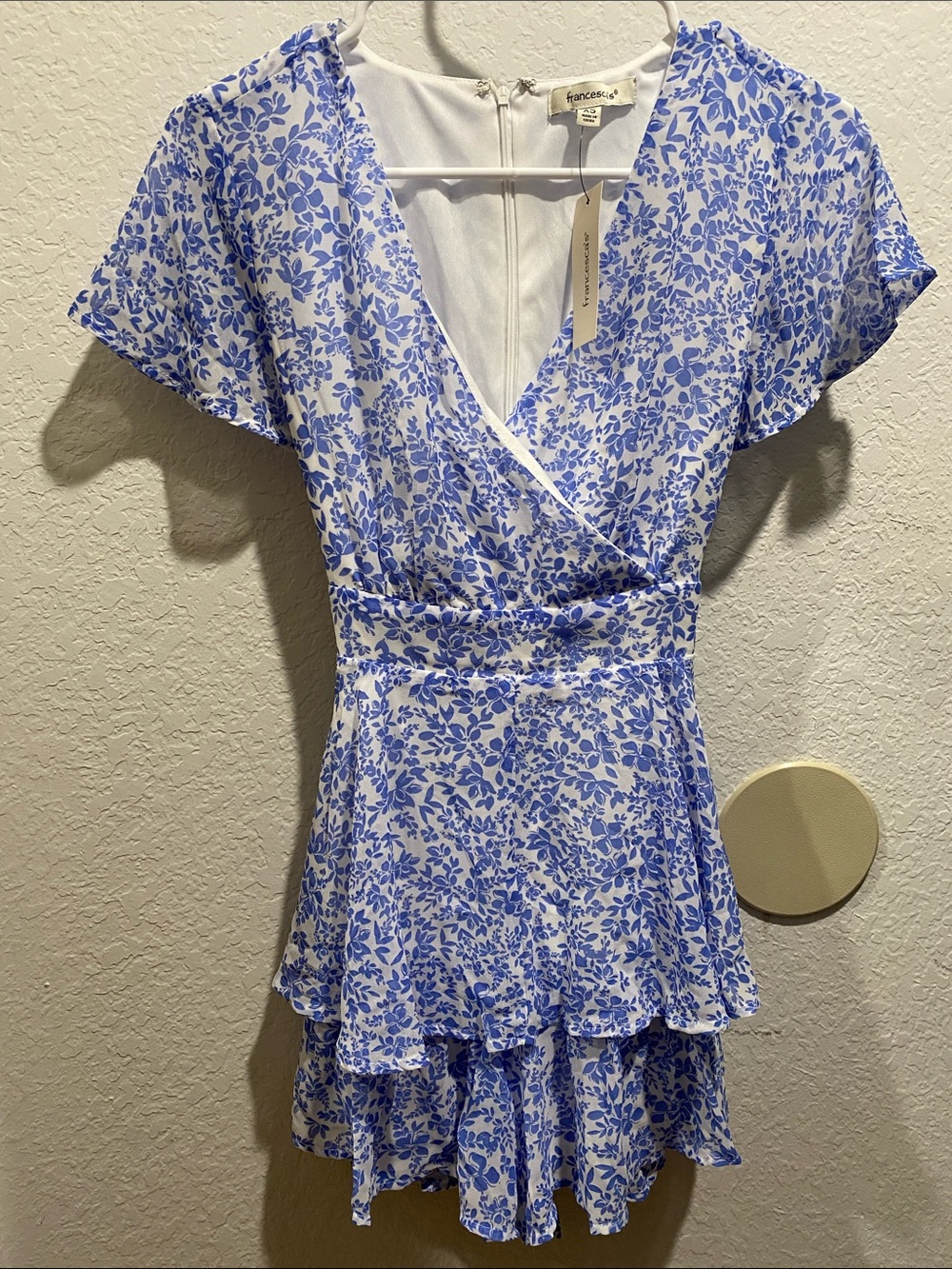 Francesca's Collections Blue and White Floral Wrap Tunic